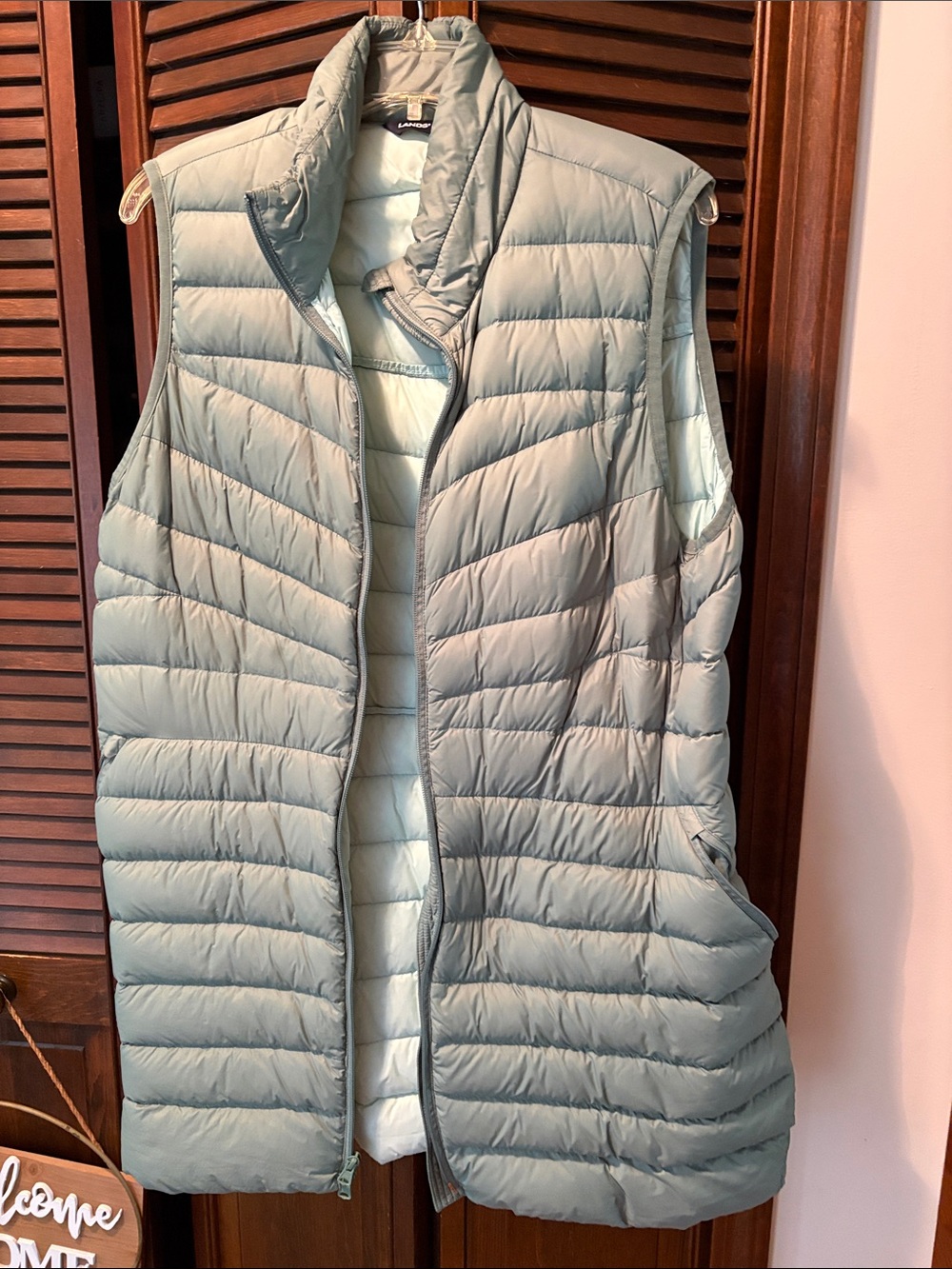 Lands' End Light Sage Quilted Puffer Vest